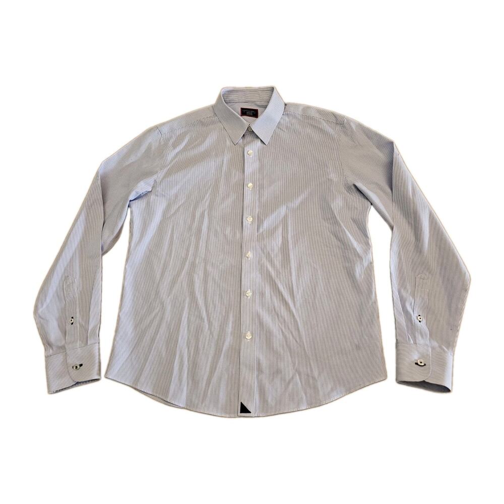 UNTUCKit Bordeaux WF Shirt Mens Medium Slim Wrinkle Free Blue Pinstripe Cotton